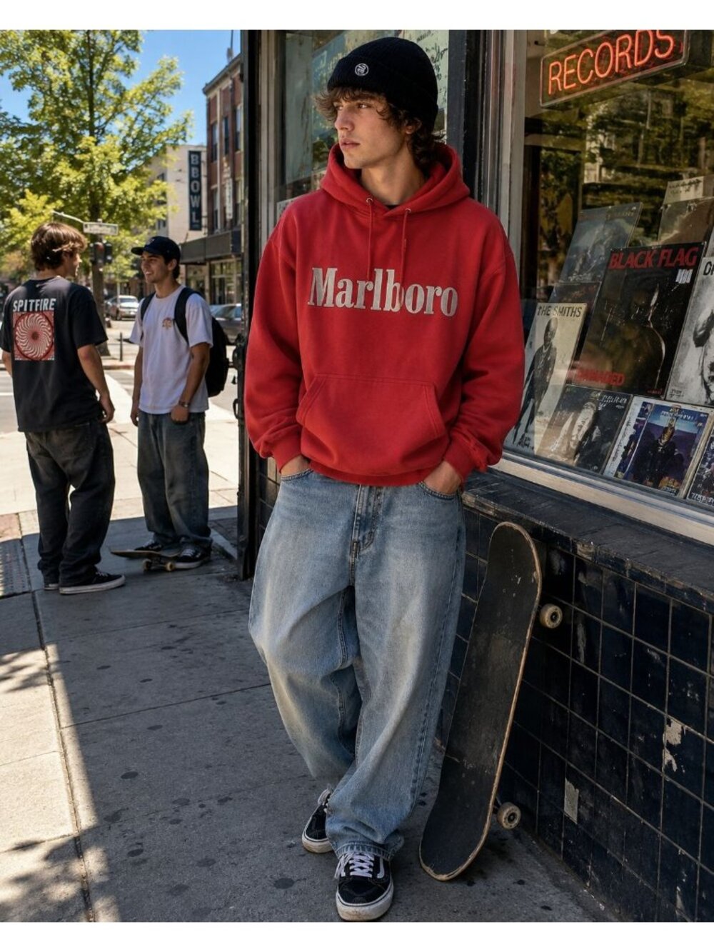 VTG 90s Marlboro Tultex Hoodie XL Red Spellout Streetwear Grunge Skater